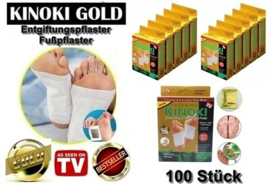 GKA 100 Stück Kinoki Fußpflaster Gold Bambuspflaster Fußpads Fußpflege Stressabbau Schlafverbesserung natürlich und pflanzlich